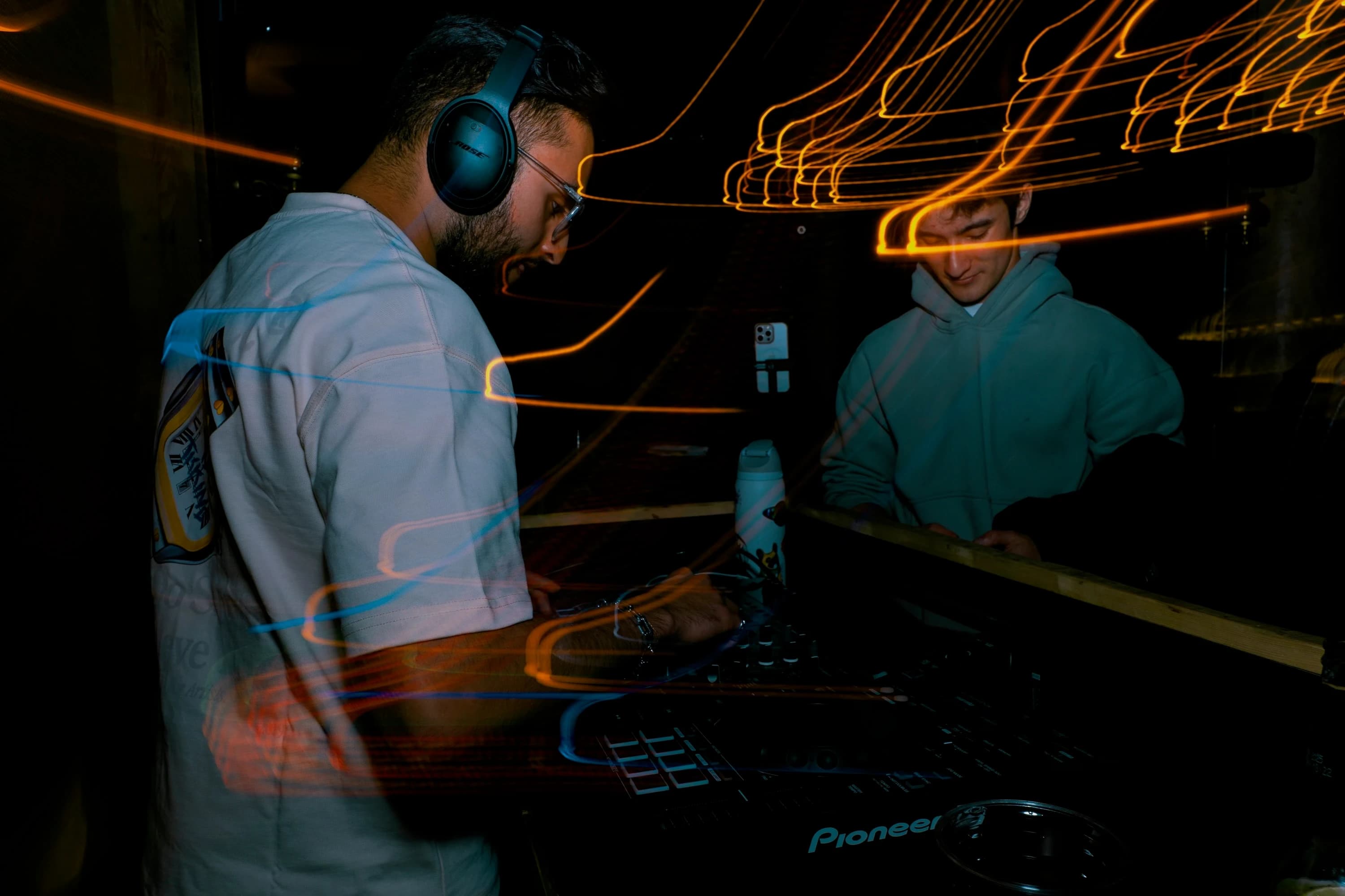 Chirag Chadha DJing with long exposure light trails